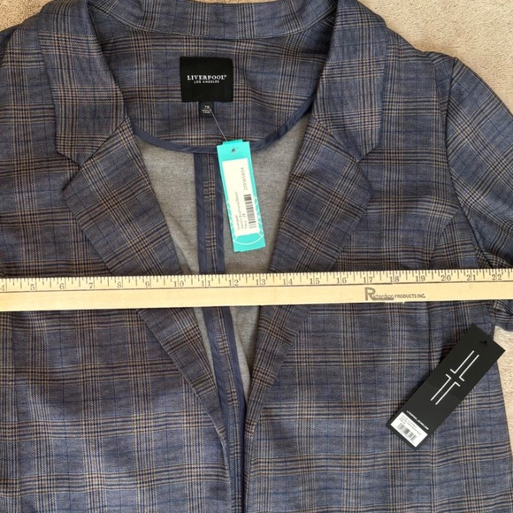 NWT Liverpool Los Angeles Plaid Boyfriend Blazer Blue Khaki Classic Fit Size 2x - Picture 6 of 7